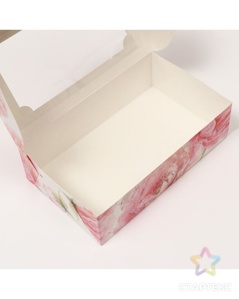 Коробка складная под зефир с окном "Розовые цветы", 25 х 15 х 7 см арт. СМЛ-226517-1-СМЛ0007730333 3