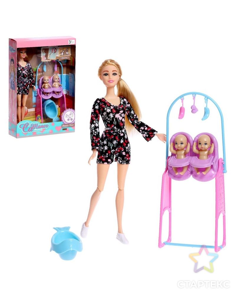 Кукла модель шарнирная "Молодая Мама" с малышами и аксессуарами, в комбинезоне арт. СМЛ-229108-1-СМЛ0007796934 1