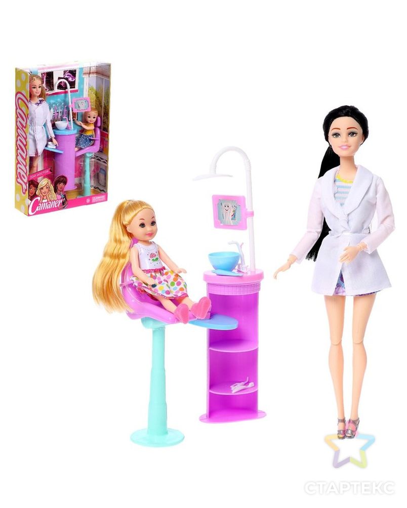 Кукла модель шарнирная "Стоматолог Виктория" с малышом и аксессуарами, брюнетка арт. СМЛ-229106-1-СМЛ0007797354