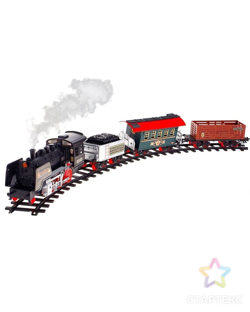 Железная дорога «Классический паровоз», 20 деталей, световые и звуковые эффекты, с дымом, работает от батареек, длина пути 420 см арт. СМЛ-103215-1-СМЛ0000884779 2