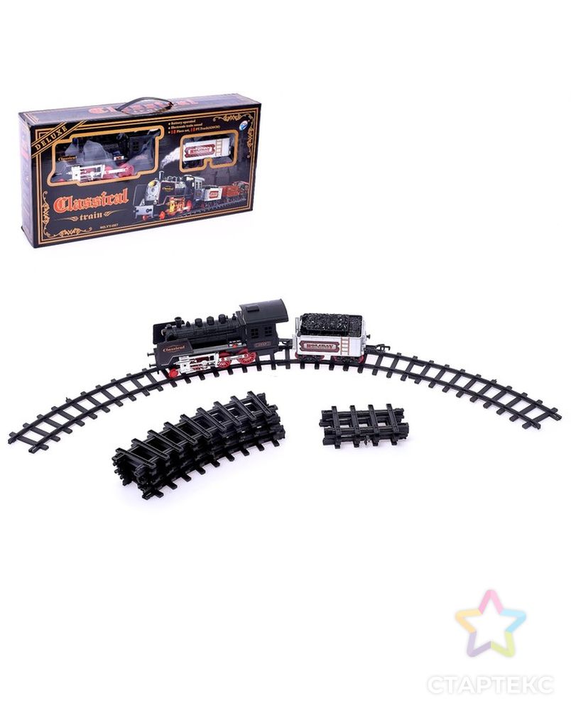 Железная дорога «Классический паровоз», 18 деталей, световые и звуковые эффекты, с дымом, работает от батареек, длина пути 420 см арт. СМЛ-101911-1-СМЛ0000884780 1