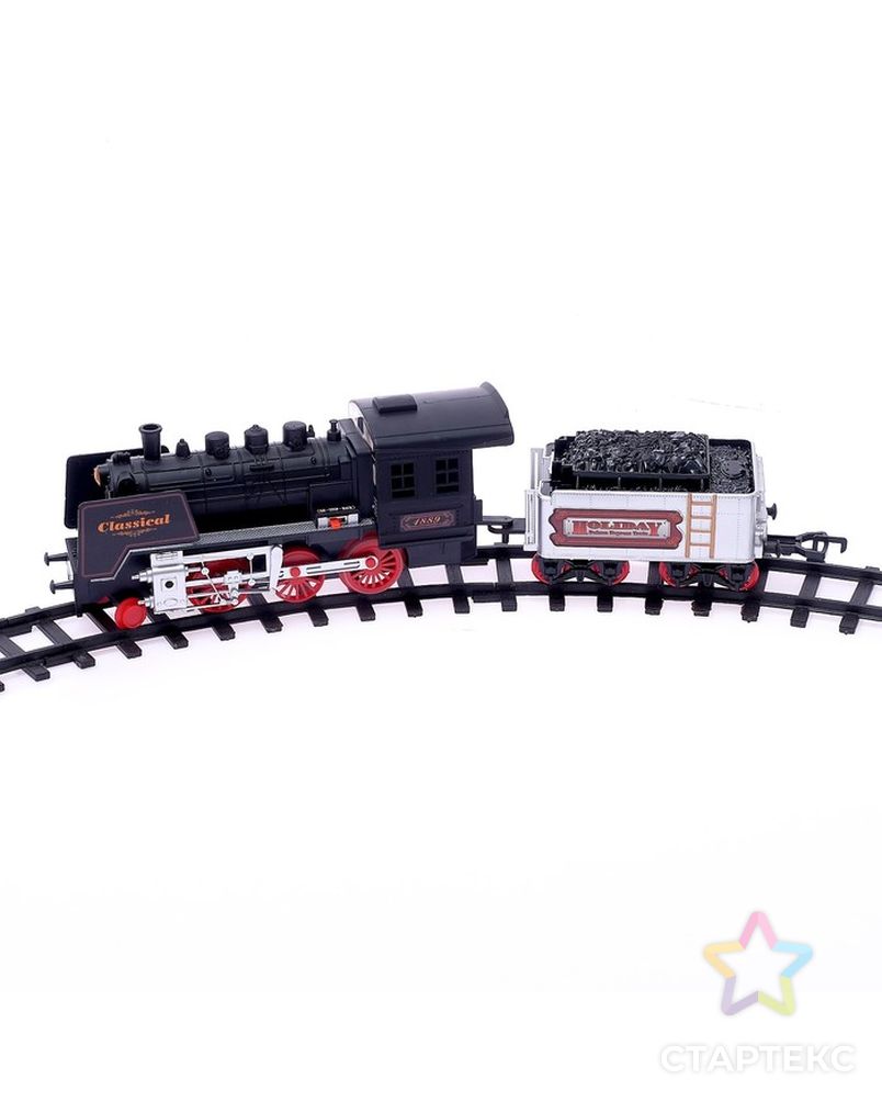 Железная дорога «Классический паровоз», 18 деталей, световые и звуковые эффекты, с дымом, работает от батареек, длина пути 420 см арт. СМЛ-101911-1-СМЛ0000884780 2