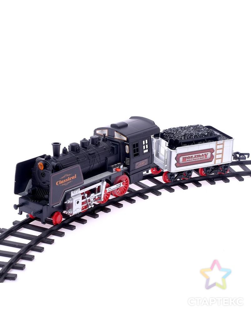 Железная дорога «Классический паровоз», 18 деталей, световые и звуковые эффекты, с дымом, работает от батареек, длина пути 420 см арт. СМЛ-101911-1-СМЛ0000884780 3