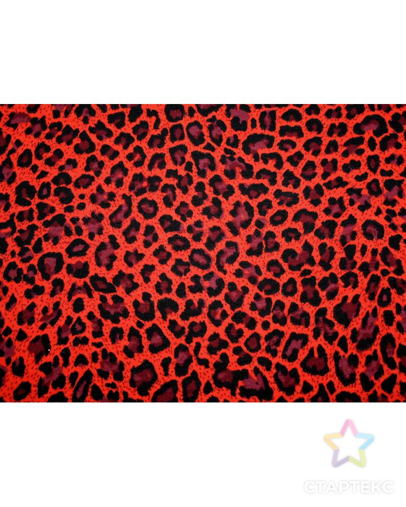Кулирная гладь с лайкрой набивка Леопард на красном фоне (2602-3) пенье рулон арт. СОТ-433-1-СОТ0000433