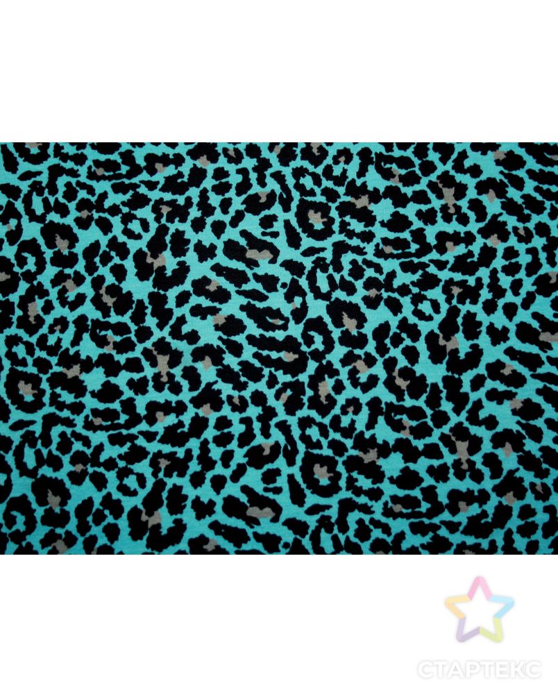 Кулирная гладь с лайкрой набивка Леопард на голубом фоне (2602-2) пенье рулон арт. СОТ-591-1-СОТ0000591 1