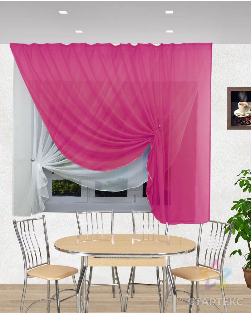 Комплект штор для кухни "Весна2" белый-тёмно-розовый арт. ТКС-36-1-ТКС0017540277