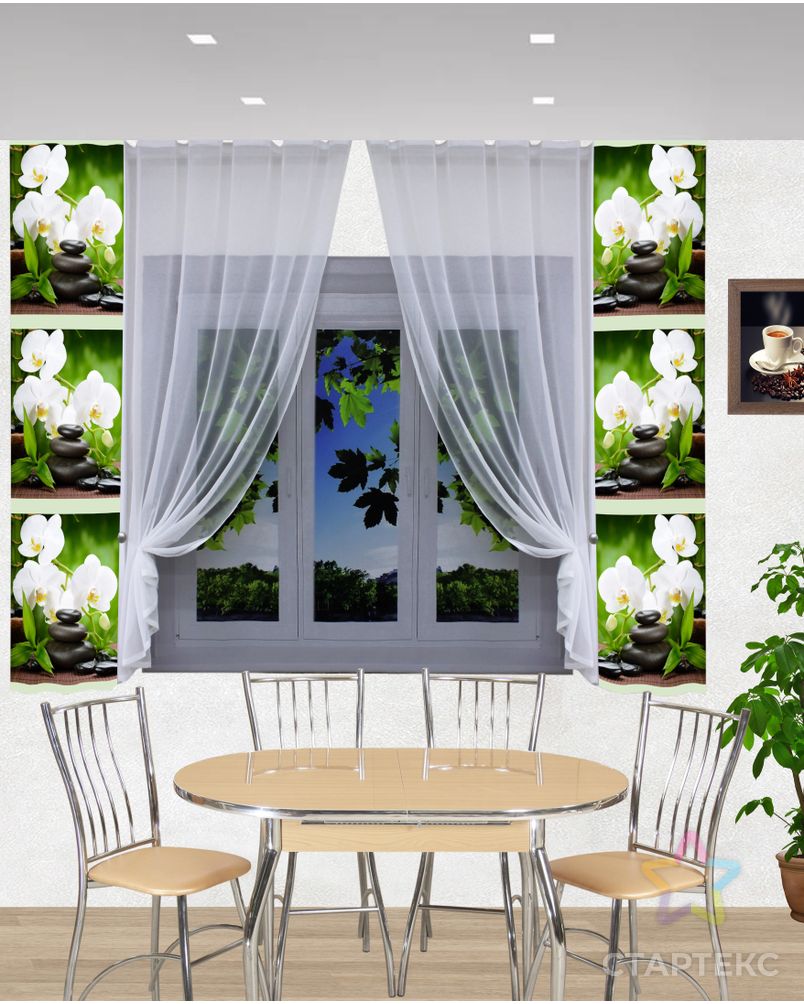 Комплект штор для кухни "Лана-белые орхидеи" арт. ТКС-47-1-ТКС0017540288 1