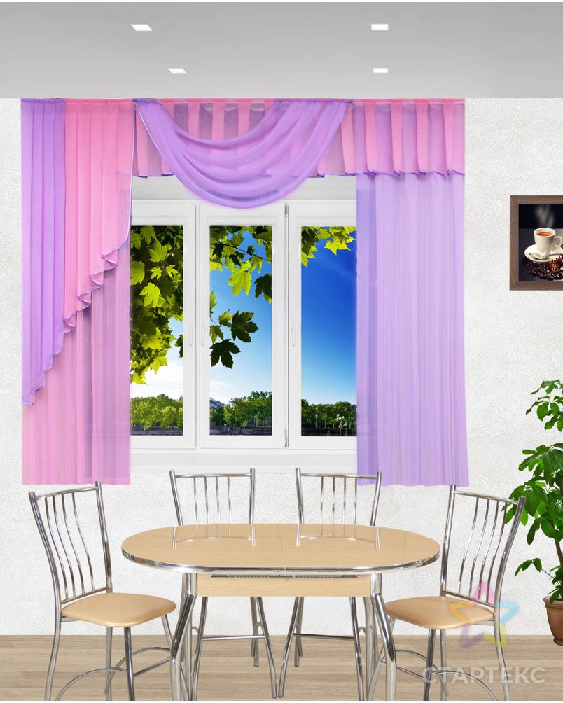 Комплект штор для кухни "Элла" сиреневый-розовый арт. ТКС-86-1-ТКС0017540327
