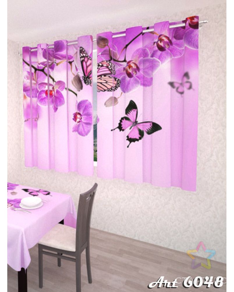 Фотошторы для кухни "Сиреневые орхидеи" атлас 2,6*1,8 на люверсах арт. ТКС-598-1-ТКС0017562761