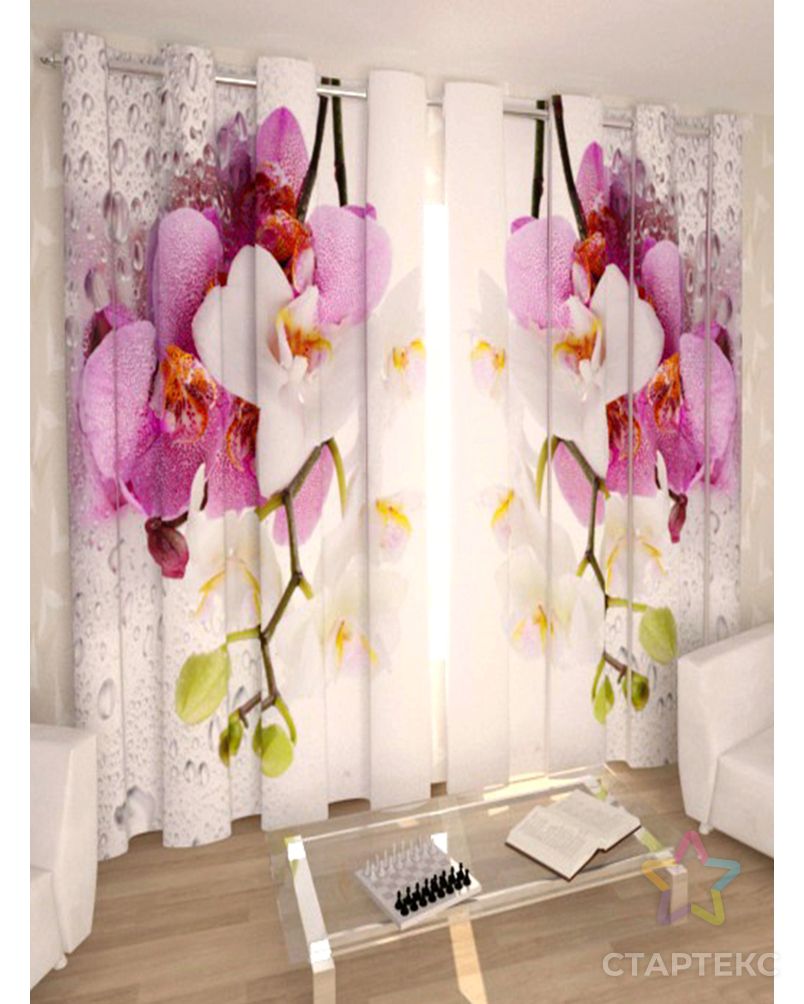 Фотошторы "Орхидея с каплями" блэкаут 3*2,7 на люверсах арт. ТКС-662-1-ТКС0017562825 1